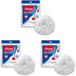 Насадка для швабри Vileda Turbo Easy Wring & Clean Classic, змінна, 3 шт, для всіх твердих підлог, видаляє понад 99% бактерій лише водою