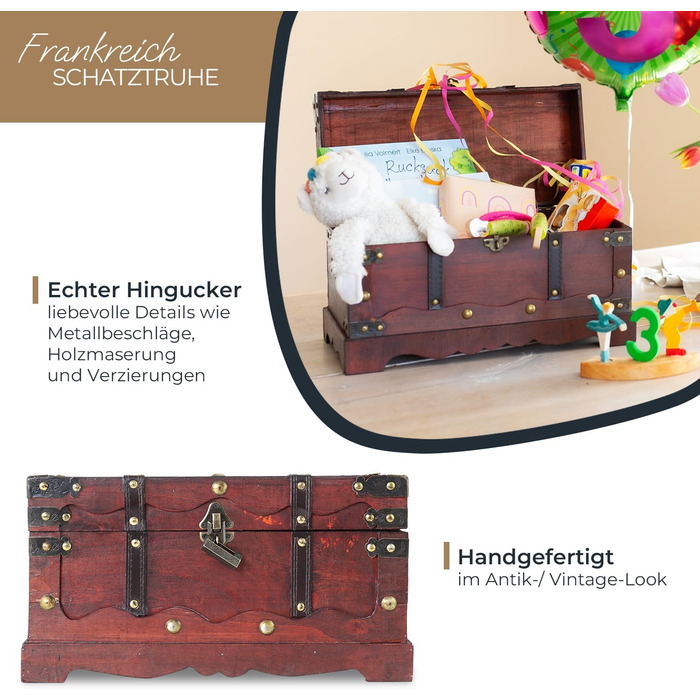 Велика дерев'яна скриня HMF 6400-140 з замком, 40x19x22 см, Франція