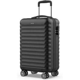 Ручна поклажа валіза Upfly XS 55x36x19 см, 31 л, ABS, 4 подвійні гумові колеса, кодовий замок, роздільник, ремені для фіксації, чорна жорстка оболонка