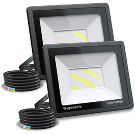 Комплект із 2 LED прожекторів 100W, 8140Лм, тепле біле світло 3000K, IP66, водонепроникні, для вулиці, двору, гаража, під'їзду, саду