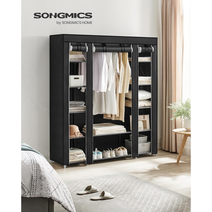 Тканинна шафа SONGMICS з полицями та вішалкою, чорна, 150x45x175 см, для спальні та гардеробної