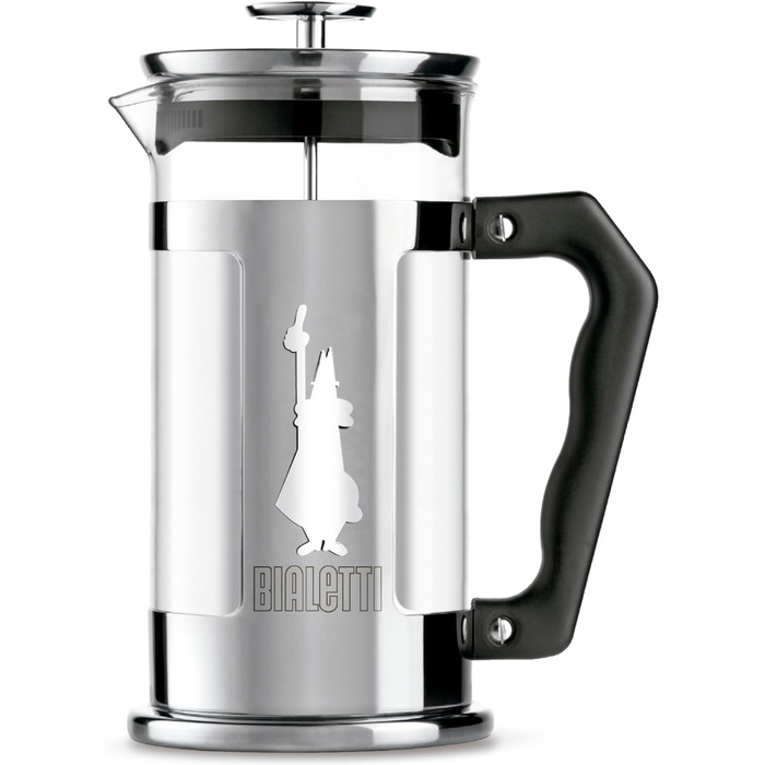 Френч-прес Bialetti Preziosa для кави та чаю, скло і нержавіюча сталь, 350 мл, на 3 чашки, можна мити в посудомийці, сріблястий