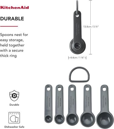 Набір мисок для змішування KitchenAid, 3 шт, вугільно-сірі, з мірними ложками 5 шт