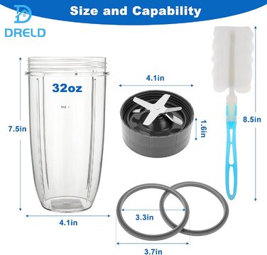 Комплект аксесуарів для блендера NutriBullet 600/900 Вт: 7 шт. – 2 чаші 900 мл, 2 екстракторні леза, 2 ущільнювачі, щітка, запасні частини для соковижималки