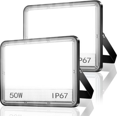 LED прожектор для вулиці YIQIBRO 50Вт 2шт, 5000Лм, 7000K, IP67, холодне світло для саду, гаража, двору, тераси