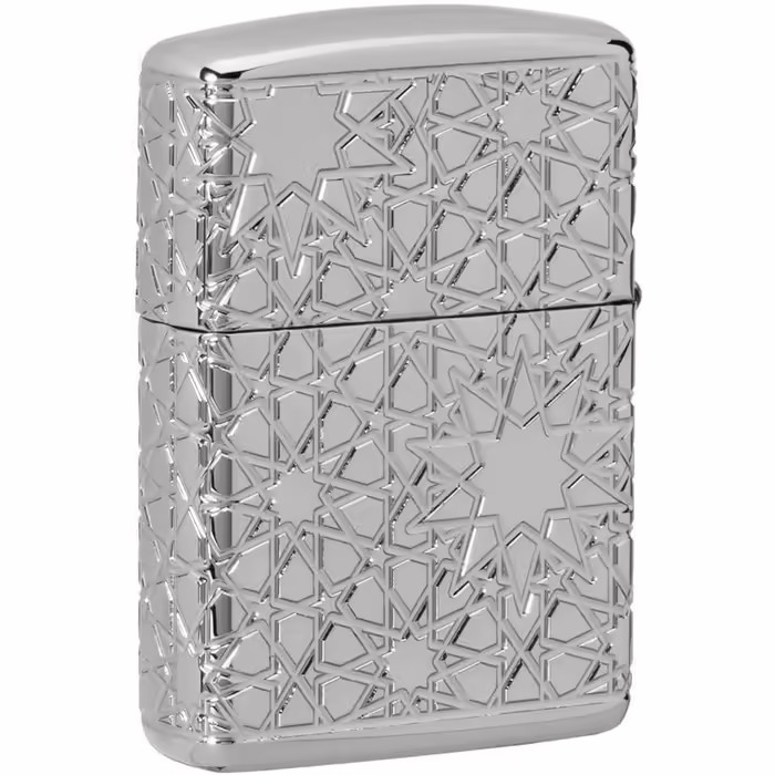 Запальничка Zippo з арабським зірковим орнаментом, хром глянцевий, модель 49076, універсальний розмір