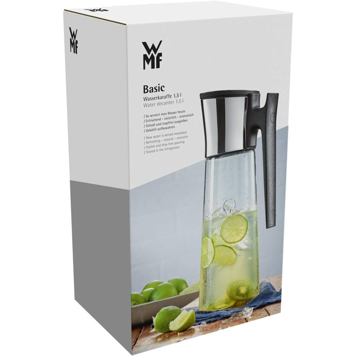 Глечик для води WMF Basic 1,5 л з ручкою і силіконовою кришкою, скляний графин з кришкою Closeup