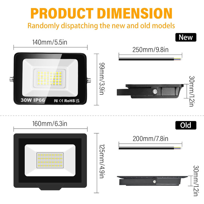 LED прожектори RIGIDON 2x75W 7500Лм, IP66, холодне світло 6000K, водонепроникні зовнішні світильники для вулиці, саду, гаража, готелю, спортмайданчика, майстерні