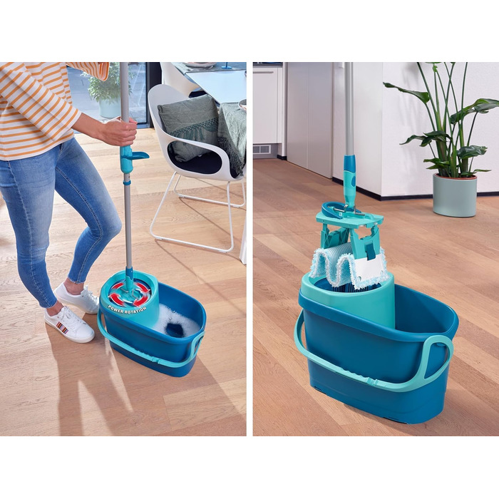 Leifheit CLEAN Twist M Ergo 2.0 – набір для прибирання: плоска швабра з мікрофібри для вологого догляду за паркетом, ламінатом і дерев'яною підлогою, система віджиму, Click-System, насадка Supersoft