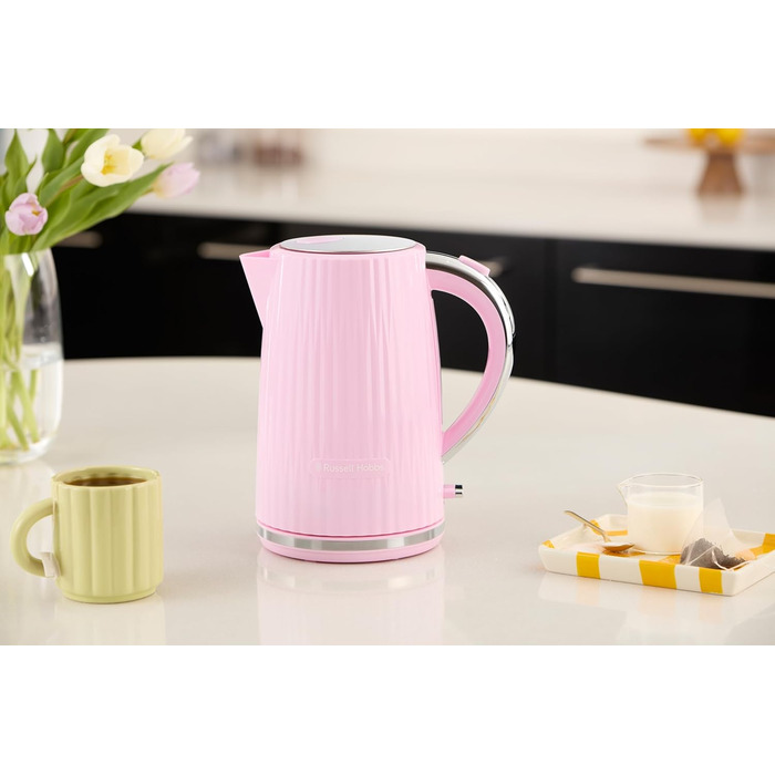 Електрочайник Russell Hobbs Eden 1,7 л 2400 Вт, білий, з нержавіючої сталі, знімний фільтр від накипу, індикатор рівня води, кнопка відкриття кришки, без BPA