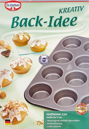 Форма для мафінів Dr. Oetker BACK-IDEE KREATIV, 12 отворів, сталь, антипригарна, Ø 7,5 см, сіро-чорна