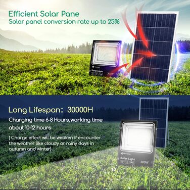Світлодіодний сонячний прожектор Aigostar 50W, 6500K, IP66, комплект 2 шт, для вулиці, двору, саду, гаража