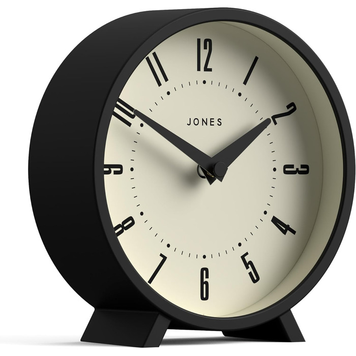 Настільний годинник JONES CLOCKS Venus, чорний, ретро-дизайн, круглий, для столу, полиці, каміна або тумби