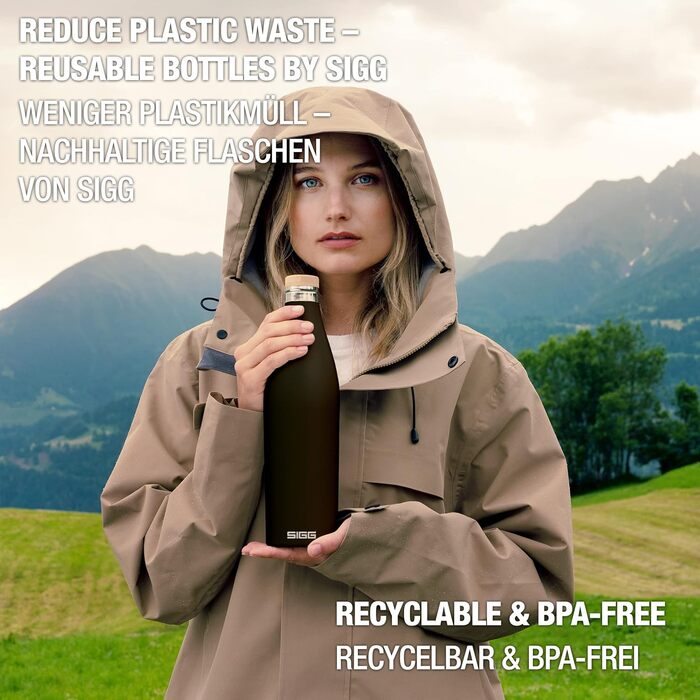 Термобутилка SIGG Meridian, герметична, подвійні стінки з нержавіючої сталі 18/8, бамбукова кришка, BPA і пластику немає, об’єм 0,5/0,7 л