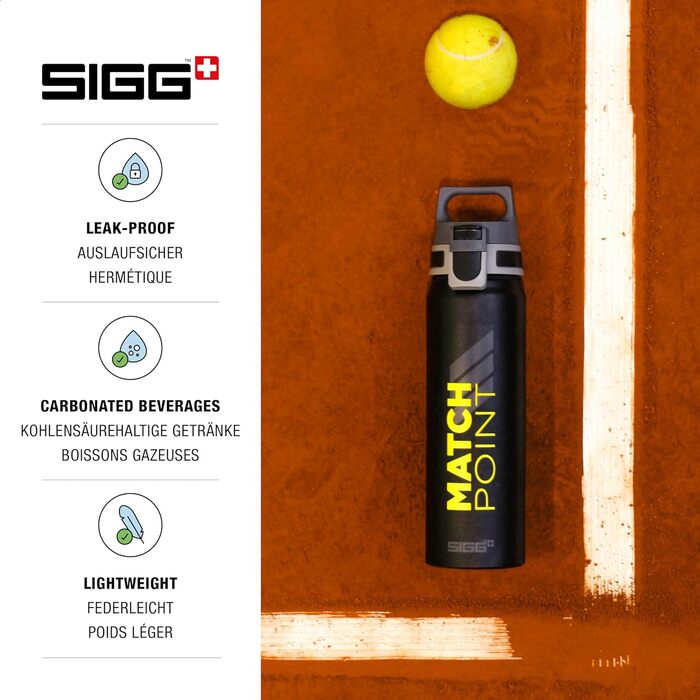SIGG Алюмінієва пляшка для води WMB ONE 0,75/1 л, для газованої води, герметична, легка, BPA-free, для тенісу та спорту, Швейцарія