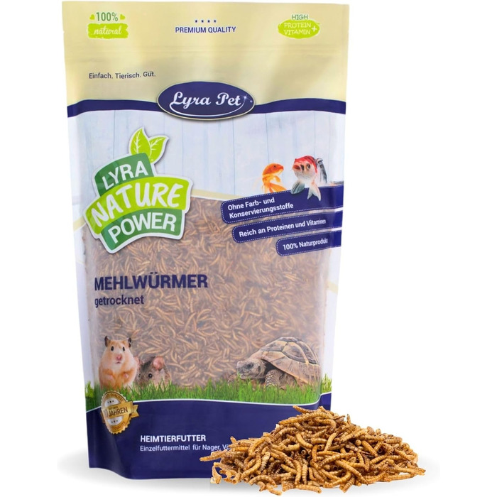 Lyra Pet 5 кг сушених мучних хробаків – білковий корм для птахів, гризунів, рептилій та риб, з вітамінами та мінералами