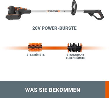 Акумуляторна багатофункціональна щітка WORX WG441E.9 20V для очищення каменю та дерева, видалення бур'янів, з водопідключенням, PowerShare, без акумулятора і зарядного пристрою
