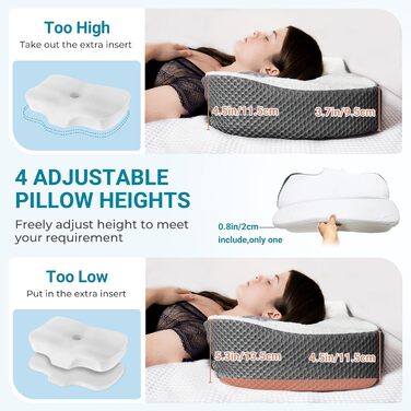 Ортопедична подушка Elviros з піни Memory Foam для сну, ергономічна подушка для шиї, проти хропіння, для бокового та черевного сну, біла