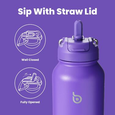 Ізольована спортивна пляшка BOTTLE BOTTLE з нержавіючої сталі, з трубочкою та кришкою-ручкою, 1 л, для води та пігулок, біла/фіолетова