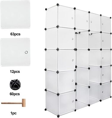 Пластиковий шафа-гардероб Kleiderschrank, модульна система з 20 кубиків, білий, 180x142x37 см, з дверцятами, для одягу, портативний