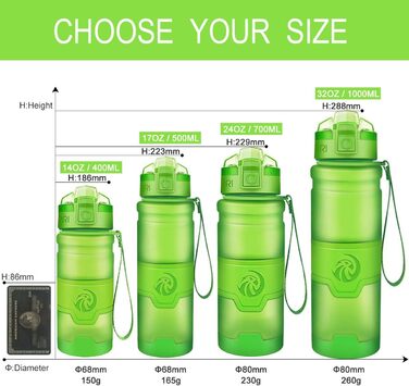 Дитяча спортивна пляшка для води ZORRI, 400/500/700/1000 мл, з фільтром, BPA-free, екологічний тритан