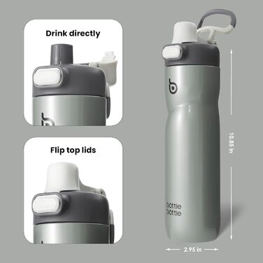Термос пляшка BOTTLE BOTTLE 680 мл із ручкою та кришкою, спортивна велосипедна фляга, герметична, для подорожей і спорту, зелена (сіра)