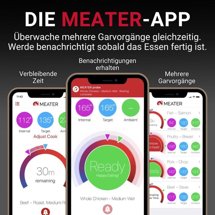 MEATER Plus — бездротовий смарт-термометр для м'яса з Bluetooth 50 м, для духовки, гриля, сковорідки та ростера, керування через додаток українською