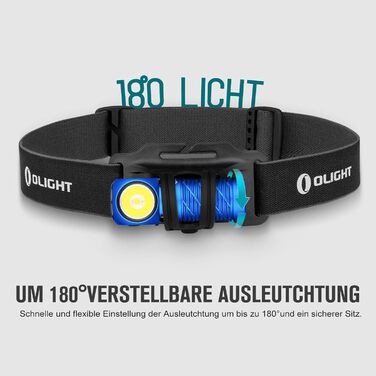 Ліхтар налобний OLIGHT Perun 2 Mini, 1100 люмен, 150 м, USB-зарядка, червоне світло, 5 режимів, водонепроникний, для кемпінгу, екстрених ситуацій, синій, холодне біле світло
