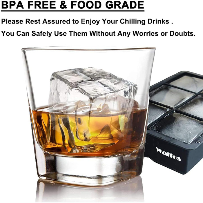 Силіконові форми для льоду Walfos, 2 шт., великі, з кришкою, BPA-free, для коктейлів, віскі, шоколаду, дитячого харчування, гнучкі, легке виймання, підходять для посудомийної машини