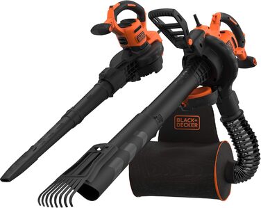 Електричний садовий пилосос-видувка Black+Decker BEBLV301, 3-в-1, 3000 Вт, з подрібнювачем і рюкзаком-мішком 72 л, регульована потужність, висока швидкість повітря