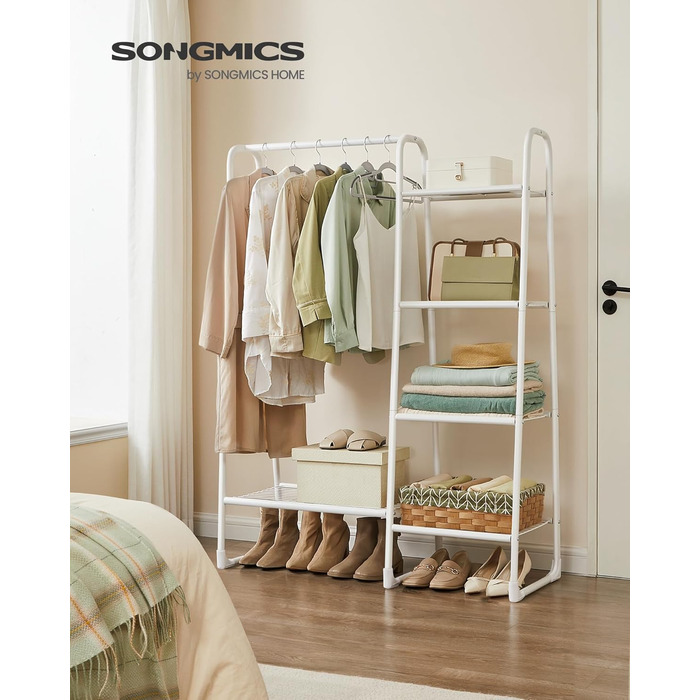 Вішак для одягу SONGMICS з 5 полицями, металевий каркас, 40x101,7x153,3 см, для спальні, вітальні, передпокою, білий