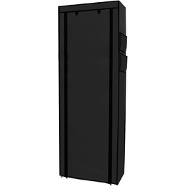 Тканинна шафа INTIRILIFE 170x58x28 см, чорна, з блискавкою, 9 полиць, для одягу та взуття, складана шафа для кемпінгу, текстильний гардероб