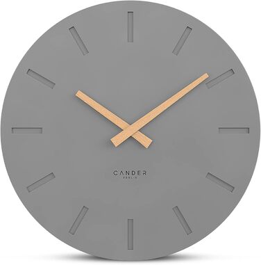 Настінний годинник Cander Berlin MNU 2530 G, 30 см, безшумний, аналоговий, для вітальні, сучасний вінтаж, сірий антрацит, дерев'яні стрілки, MDF