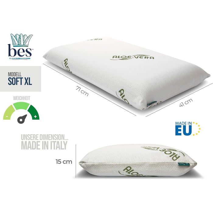 Подушка для сну з піни Memory Foam 15 см, для сну на боці, Aloe Vera, для дорослих, виготовлена в Італії