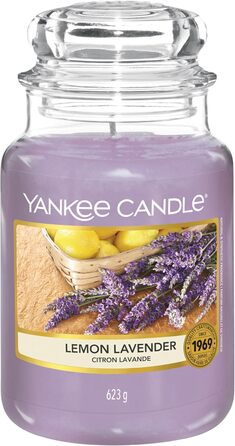 Ароматична свічка Yankee Candle у склі Lemon Lavender, велика, до 150 годин горіння, подарунок для жінок, ідеально на День матері