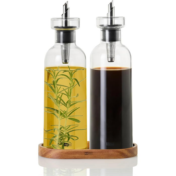 AdHoc BZ81 набір для олії або оцту AromaPour, скляний, елегантна пляшка для оливкової олії з носиком з нержавіючої сталі, герметична, 300 мл, підходить для гарбузової олії чи оцту