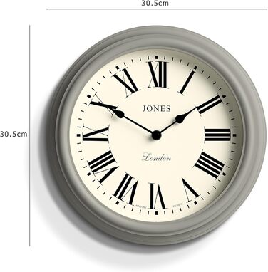 Настінний годинник JONES CLOCKS 30 см круглий зелений, римські цифри, класичний дизайн для кухні, вітальні або спальні
