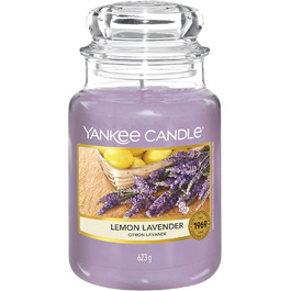 Ароматична свічка Yankee Candle у склі Lemon Lavender, велика, до 150 годин горіння, подарунок для жінок, ідеально на День матері