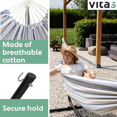 Гамак Vita5 з каркасом для двох, 200 кг, з сумкою, для саду, балкону, тераси, подвійний, переносний, для вулиці та дому