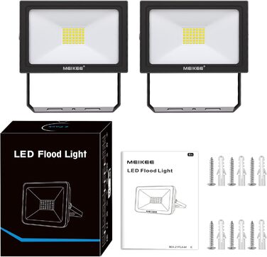 MEIKEE LED прожектор для вулиці 35Вт, 6500K, 3000Лм, IP66, набір 2 шт. Водонепроникний світлодіодний ліхтар для саду, двору, гаража, готелю, спортмайданчика