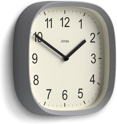 Квадратний ретро настінний годинник JONES CLOCKS Sprite з акрилу, м'ятний 25x25x5 см, сірий
