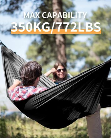 Гамак COVACURE з москітною сіткою для двох, 350 кг, 290x140 см, ультралегкий туристичний гамак для кемпінгу, саду, виживання (чорний)