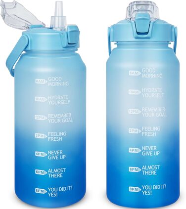 Спортивна пляшка для води 2л Tritan з трубочкою та часовою розміткою, BPA-free, мотиваційна, для фітнесу, спортзалу, туризму