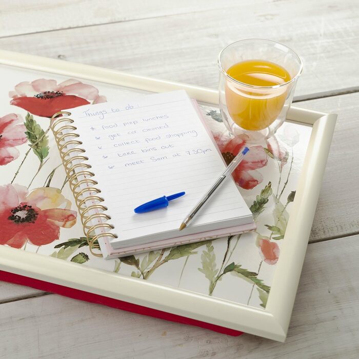 Креативне підкладне столик-лоток CreativeTops Watercolour Poppy з подушкою, багатофункціональний піднос для сніданку в ліжко чи на диван, з м'якою основою, 43,5×34 см, різнокольоровий, з малюнком маків