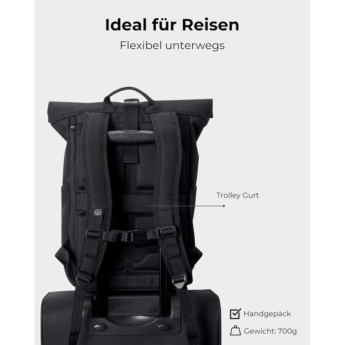 Рюкзак Johnny Urban Allen Medium чорний, водостійкий, 15 л, ролтоп з відділенням для ноутбука, унісекс, для міста, університету та велосипеда, екологічний