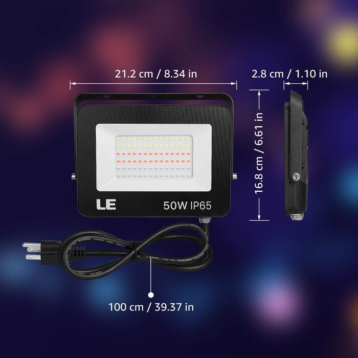 Світлодіодний прожектор Lepro 50W RGB із RF-пультом, 2 шт., водонепроникний LED-флудлайт з пам’яттю, димований, кольорова зміна, IP65, для саду, вечірки, готелю