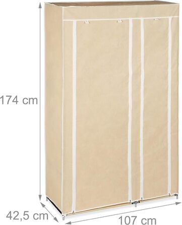 Тканинна шафа Relaxdays з вішаком і 5 полицями, 174x107x42,5 см, складана, бежевого кольору
