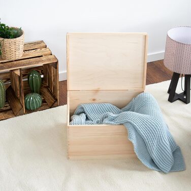 Велика дерев'яна скриня з кришкою і ручками 40x30x24 см, натуральна, FSC – універсальна коробка для зберігання, декору, подарунків, іграшок, спогадів