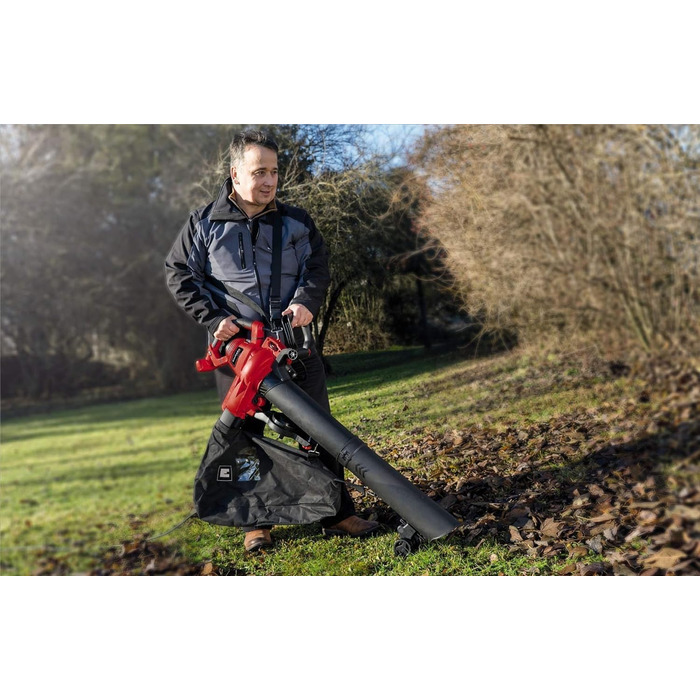 Електричний садовий пилосос Einhell GC-EL 3000 E, 3000 Вт, 45 л, з мішком, на колесах, функція всмоктування та обдуву, регульована ручка, 300 км/год, 840 м³/год