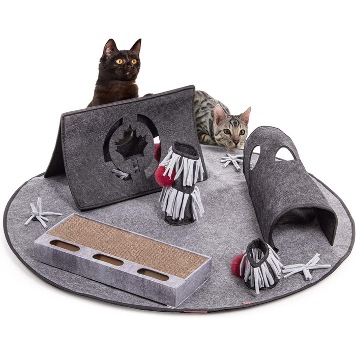 Інтерактивний килимок-іграшка для котів CanadianCat Company Coleen, інтелектуальний килим для занять і гри, сірий/коричневий, 110x90 см (ActivityTeppich COSMO)